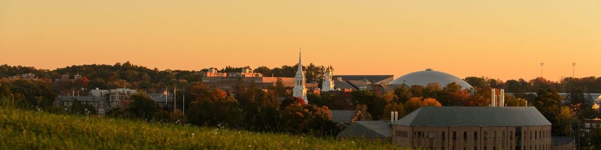 A view of the Storrs campus skyline at dusk on Oct. 11, 2015. (Peter Morenus/UConn Photo)