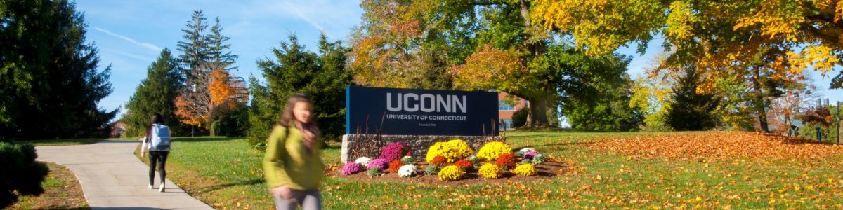 UConn entrance sign in the fall
